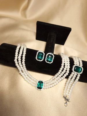 Set imperial cu Perle si Cristale Verde Smarald