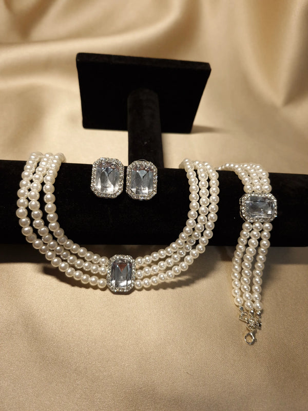 Set Imperial cu Perle si Cristale Silver