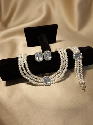 Set Imperial cu Perle si Cristale Silver