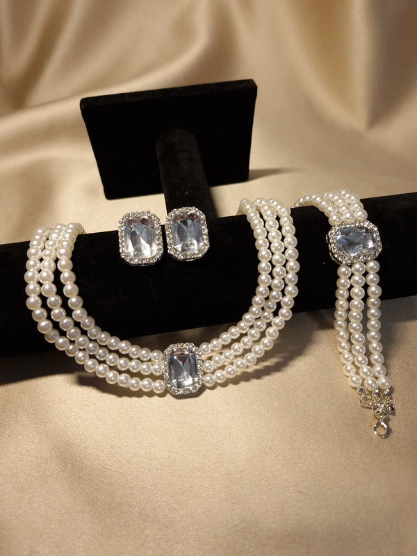 Set Imperial cu Perle si Cristale Silver