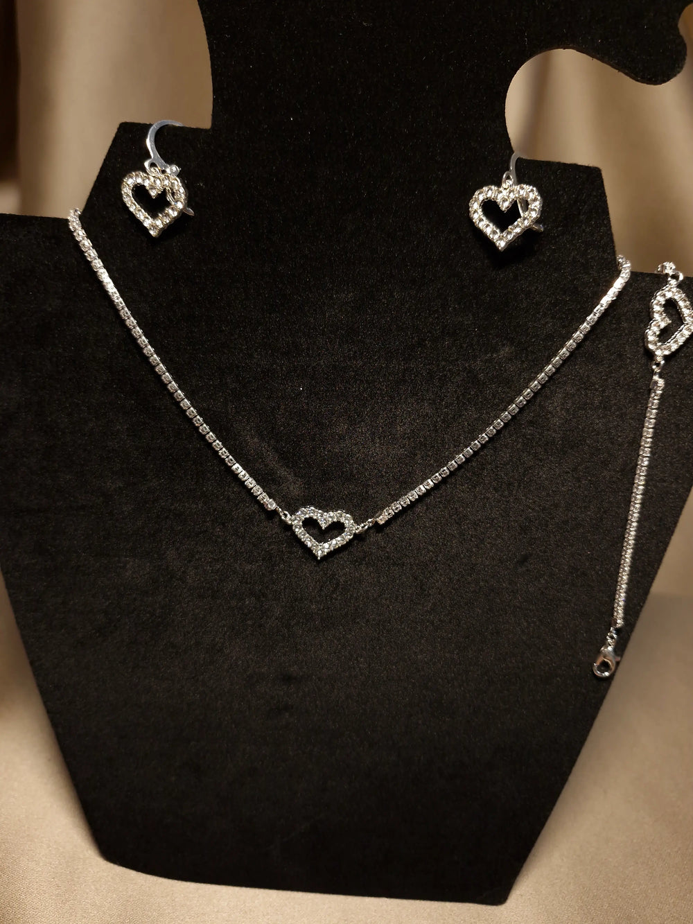 Set Silver Crystal Heart