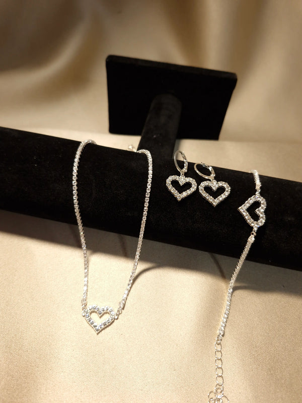 Set Silver Crystal Heart