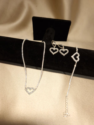 Set Silver Crystal Heart