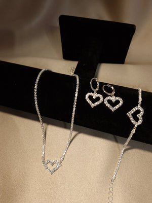 Set Silver Crystal Heart