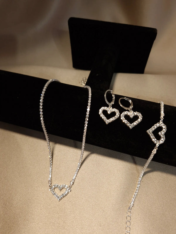 Set Silver Crystal Heart