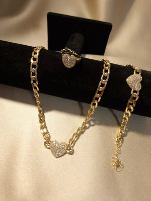 Set Colier, bratara și inel cu inima mare și cristale