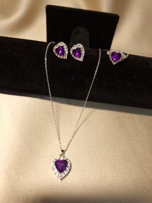 Set Silver Violet Heart