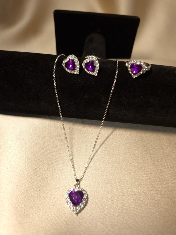 Set Silver Violet Heart