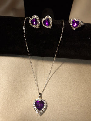 Set Silver Violet Heart