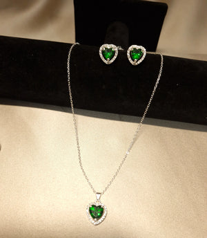 Set Silver Green Heart