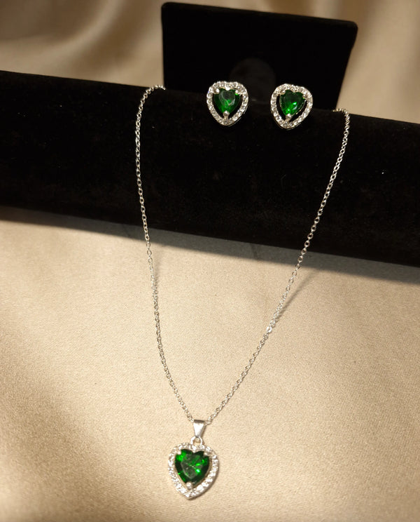 Set Silver Green Heart