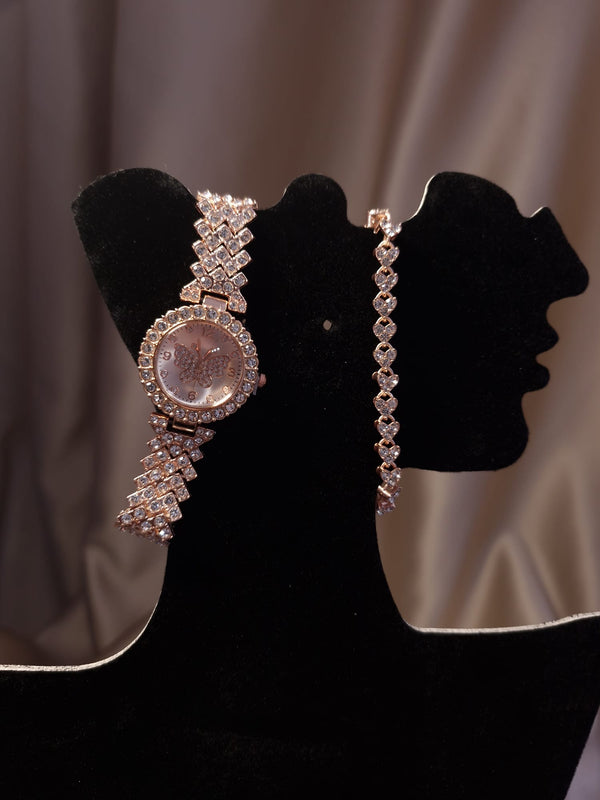 Set ceas cu bratara inimioara Rose Gold - Lucky Charm
