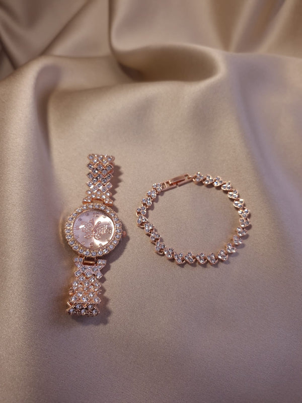 Set ceas cu bratara inimioara Rose Gold - Lucky Charm