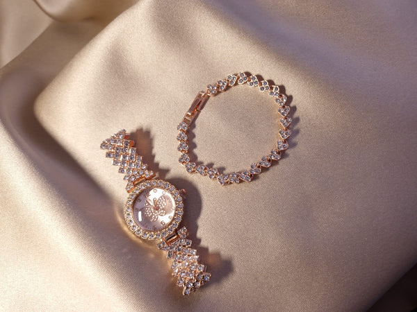Set ceas cu bratara inimioara Rose Gold - Lucky Charm