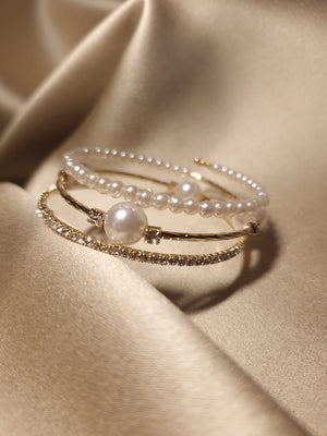 Bratara 3 in 1 cu Perle și Cristale Gold - Lucky Charm