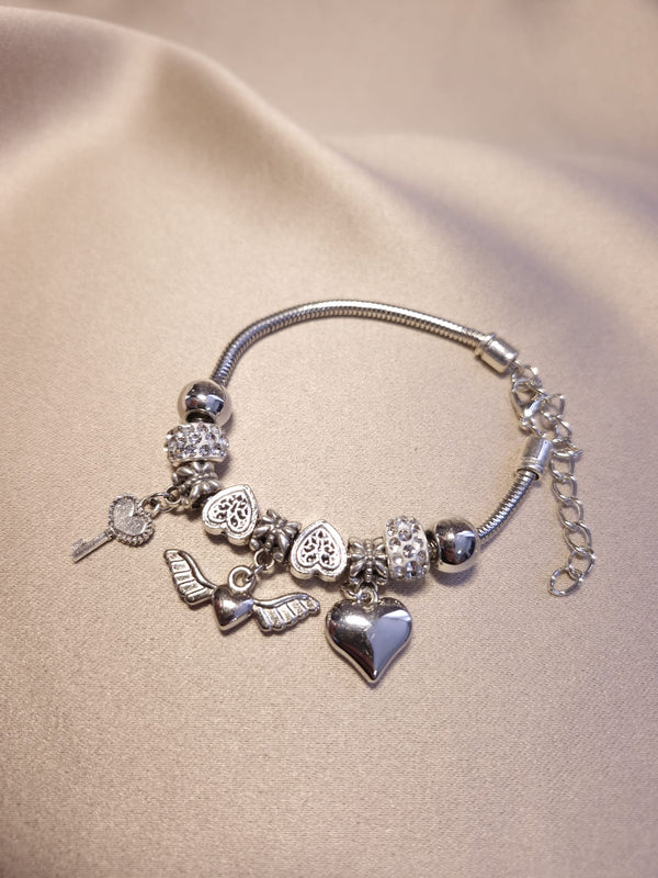 Bratara charm silver, inima cu aripi - Lucky Charm