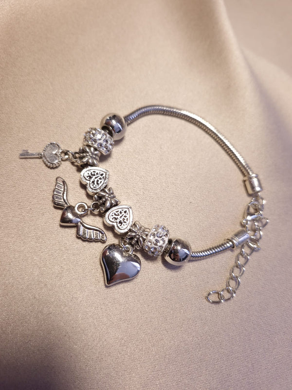 Bratara charm silver, inima cu aripi - Lucky Charm
