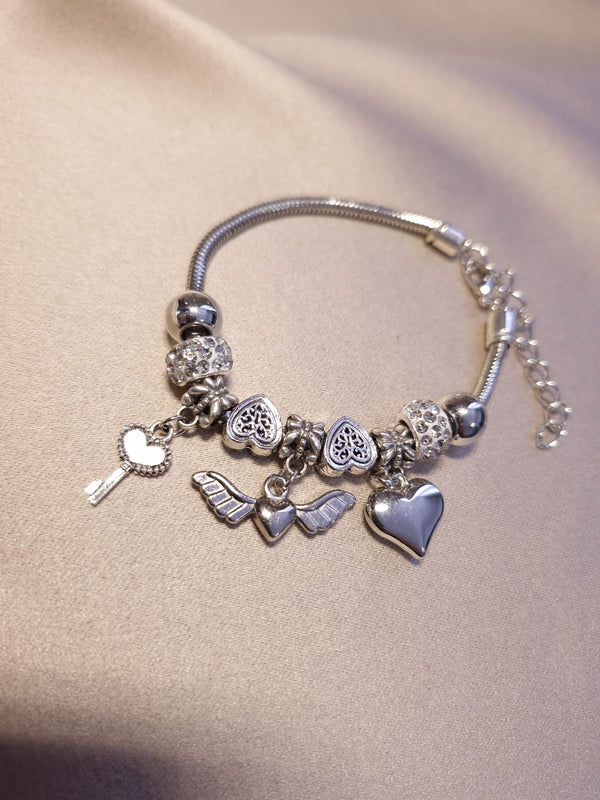 Bratara charm silver, inima cu aripi - Lucky Charm