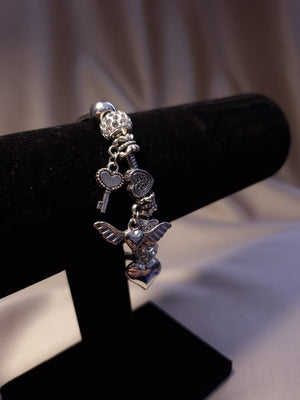 Bratara charm silver, inima cu aripi - Lucky Charm