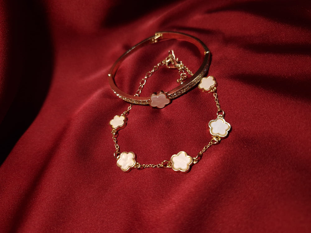 Bratari Trifoi Gold Ivoir si  trifoi cu pietre strălucitoare - Lucky Charm