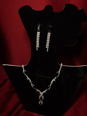 Set colier și cercei de ocazie negru cu pietre strălucitoare - Lucky Charm