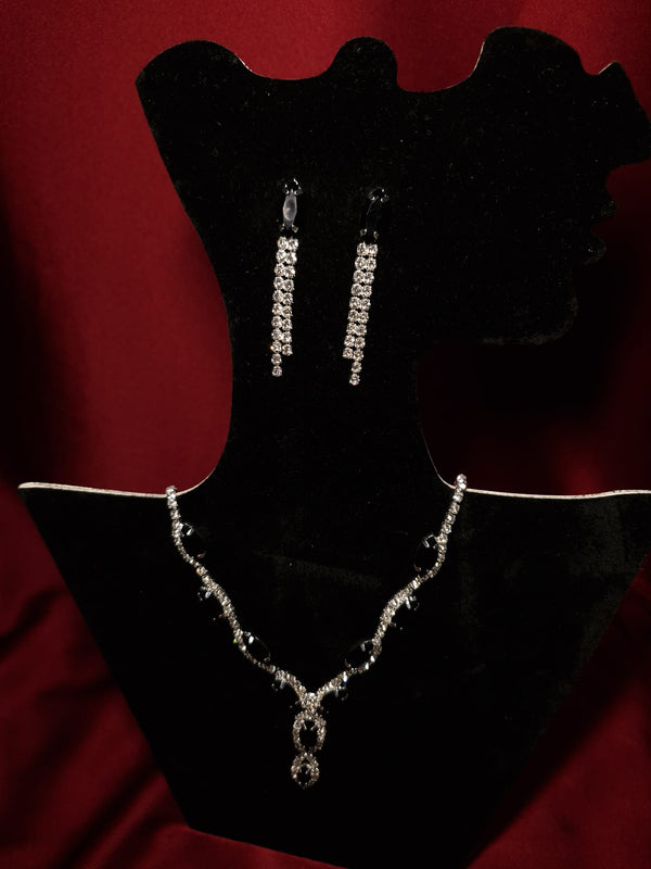 Set colier și cercei de ocazie negru cu pietre strălucitoare - Lucky Charm