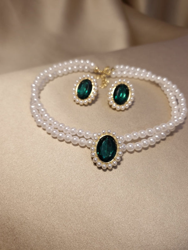 Set perle cu, Cristal verde Smarald - Lucky Charm