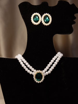Set perle cu, Cristal verde Smarald - Lucky Charm