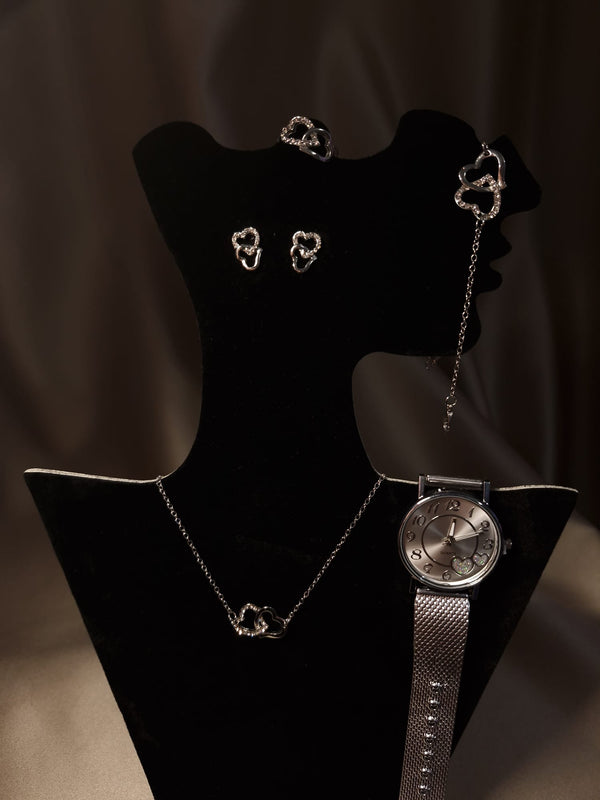 Set ceas Argintiu cu inimioare - Lucky Charm