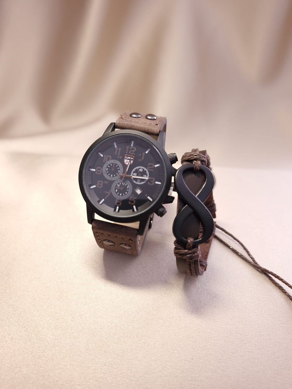 set ceas bratara infinit piele barbati